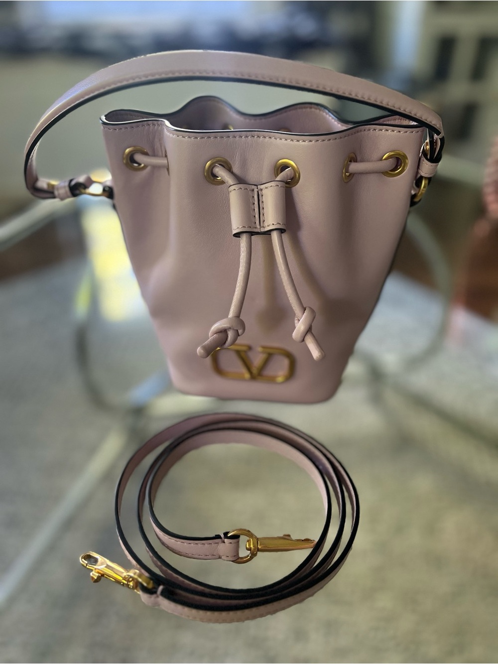 NWOT Valentino Garavani pink mini Vlogo drawstring bucket bag